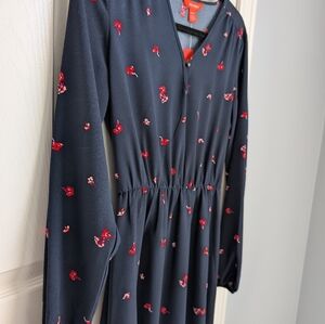 Joe Fresh Navy Dress with Red Floral Pattern